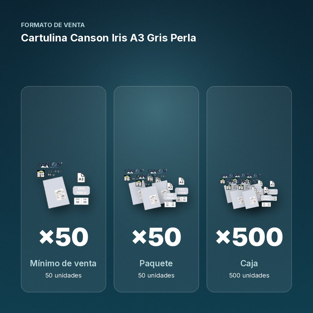 CARTULINA CANSON IRIS A3 GRIS PERLA - formato de venta: paquete de 50, caja de 500