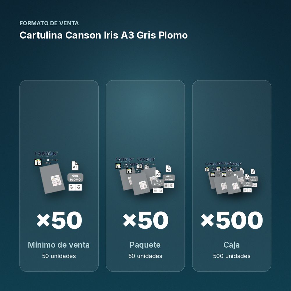 CARTULINA CANSON IRIS A3 GRIS PLOMO - formato de venta: paquete de 50, caja de 500