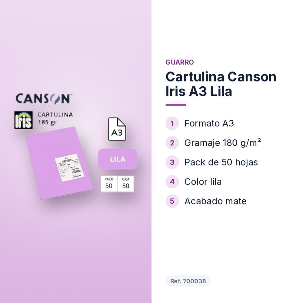 CARTULINA CANSON IRIS A3 LILA - características principales