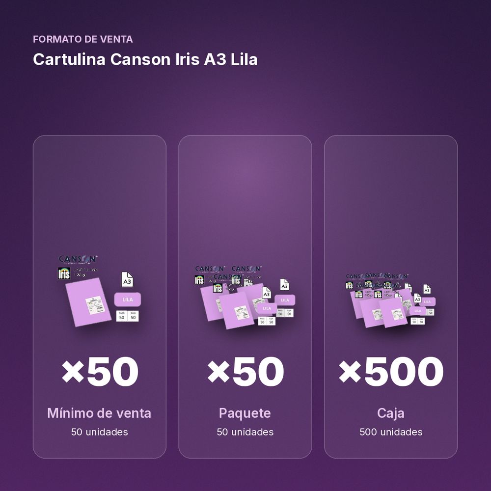 CARTULINA CANSON IRIS A3 LILA - formato de venta: paquete de 50, caja de 500