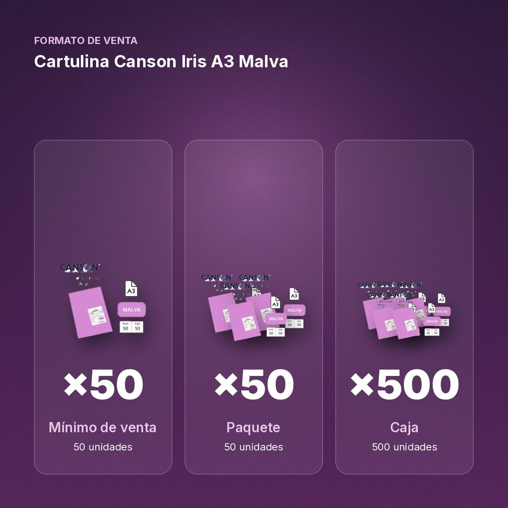 CARTULINA CANSON IRIS A3 MALVA - formato de venta: paquete de 50, caja de 500