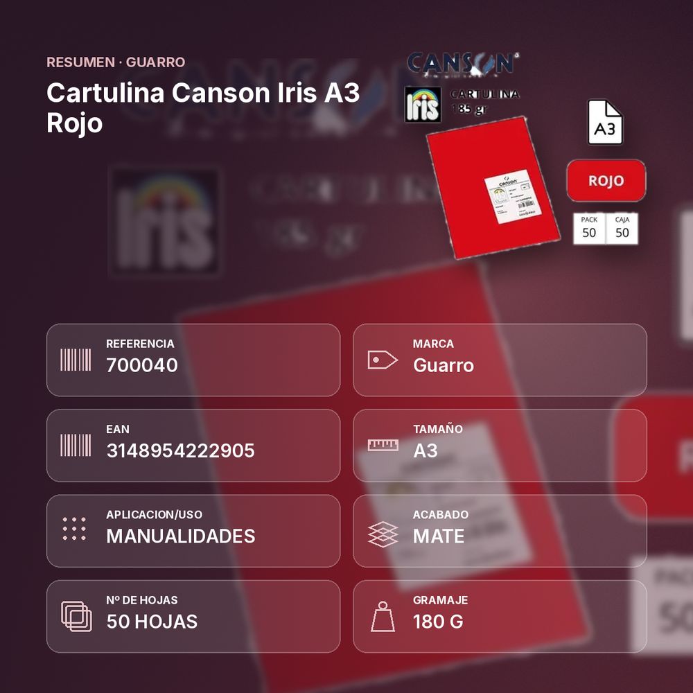 CARTULINA CANSON IRIS A3 ROJO - resumen de atributos