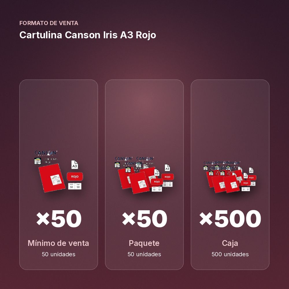CARTULINA CANSON IRIS A3 ROJO - formato de venta: paquete de 50, caja de 500