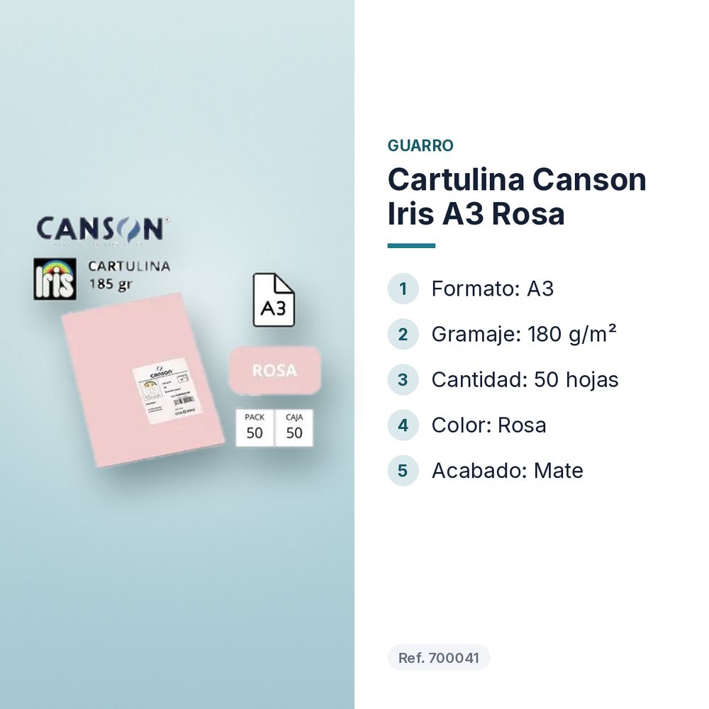 CARTULINA CANSON IRIS A3 ROSA - características principales