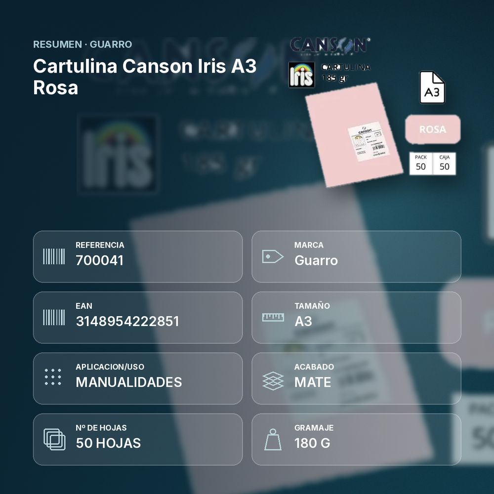 CARTULINA CANSON IRIS A3 ROSA - resumen de atributos