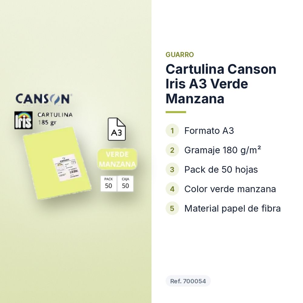 CARTULINA CANSON IRIS A3 VERDE MANZANA - características principales