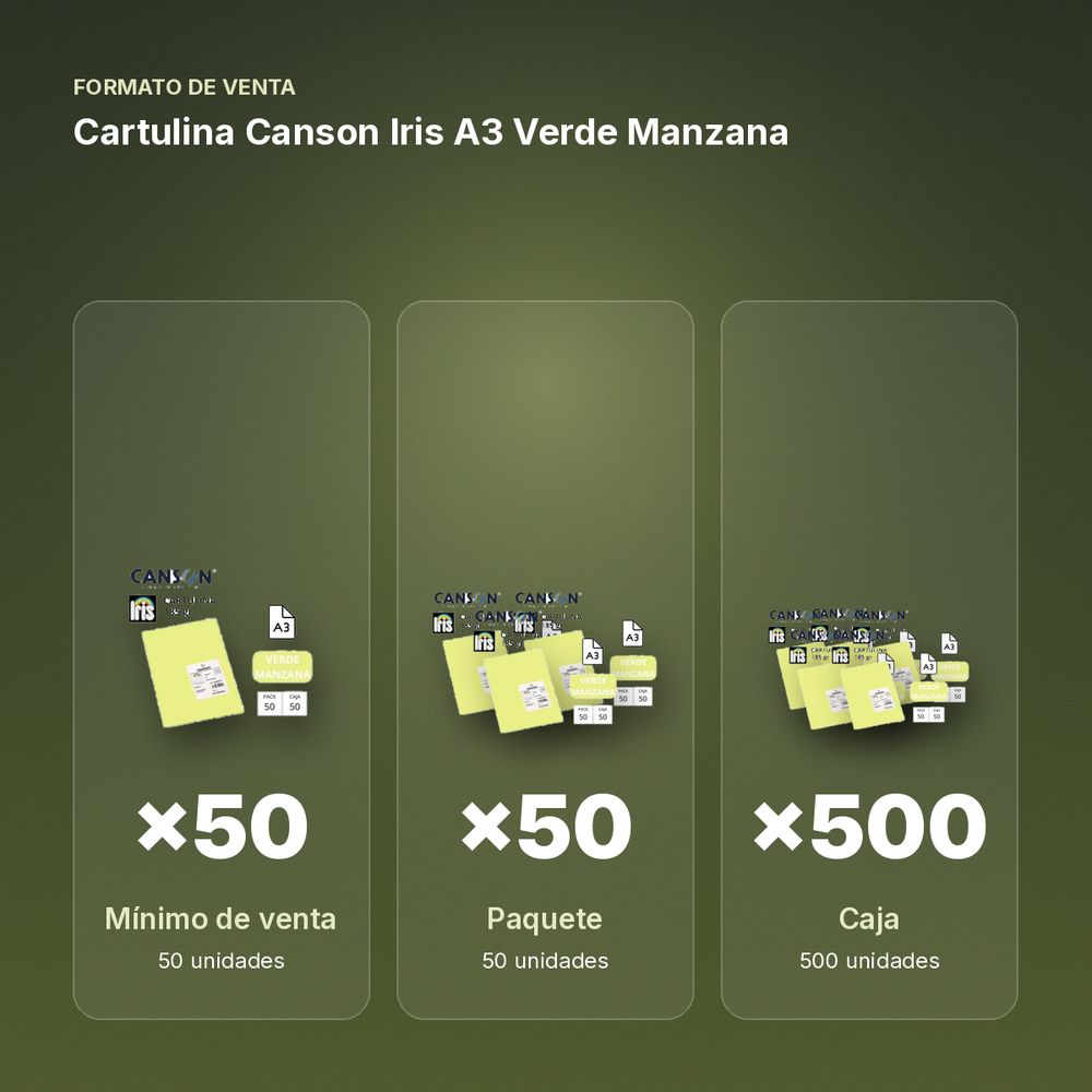 CARTULINA CANSON IRIS A3 VERDE MANZANA - formato de venta: paquete de 50, caja de 500