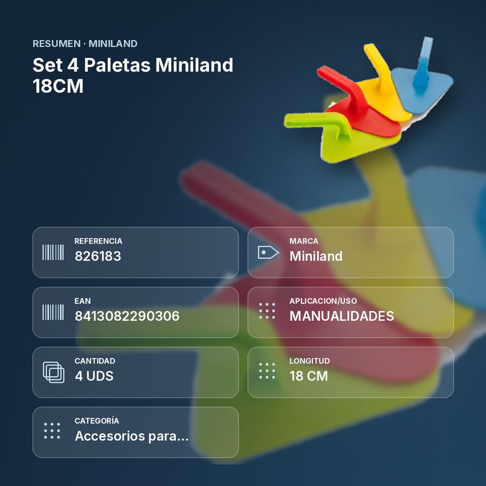 SET 4 PALETAS MINILAND 18CM - resumen de atributos
