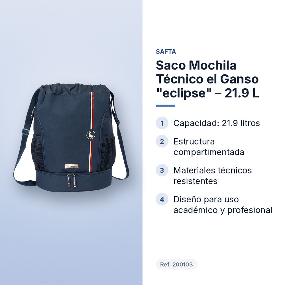 SACO MOCHILA TÉCNICO EL GANSO "ECLIPSE" – 21.9 L - características principales