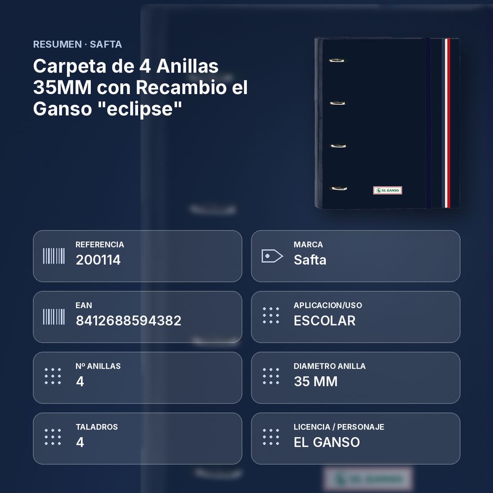 CARPETA DE 4 ANILLAS 35MM CON RECAMBIO EL GANSO "ECLIPSE" - resumen de atributos