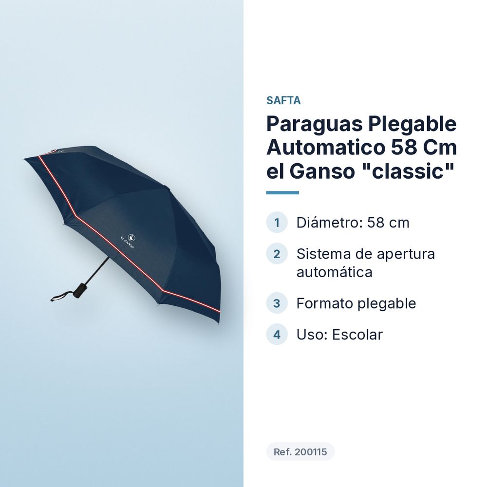 PARAGUAS PLEGABLE AUTOMATICO 58 CM EL GANSO "CLASSIC"  - características principales