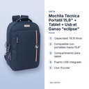 MOCHILA TÉCNICA PORTÁTIL 15,6" + TABLET + USB EL GANSO "ECLIPSE" - características principales