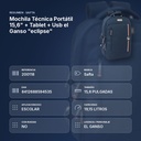 MOCHILA TÉCNICA PORTÁTIL 15,6" + TABLET + USB EL GANSO "ECLIPSE" - resumen de atributos