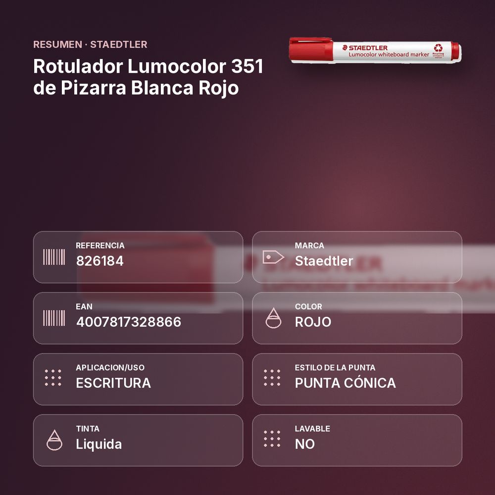 ROTULADOR LUMOCOLOR 351 DE PIZARRA BLANCA ROJO - resumen de atributos