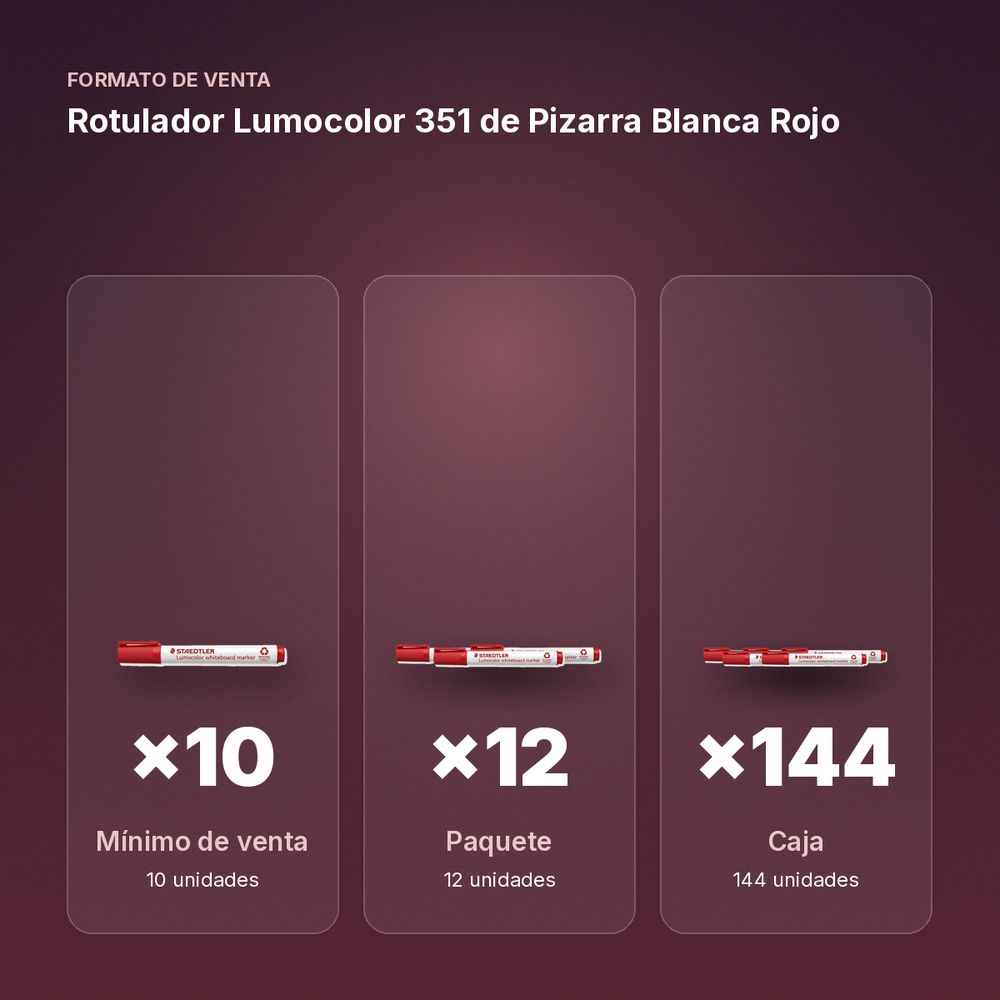 ROTULADOR LUMOCOLOR 351 DE PIZARRA BLANCA ROJO - formato de venta: paquete de 12, caja de 144