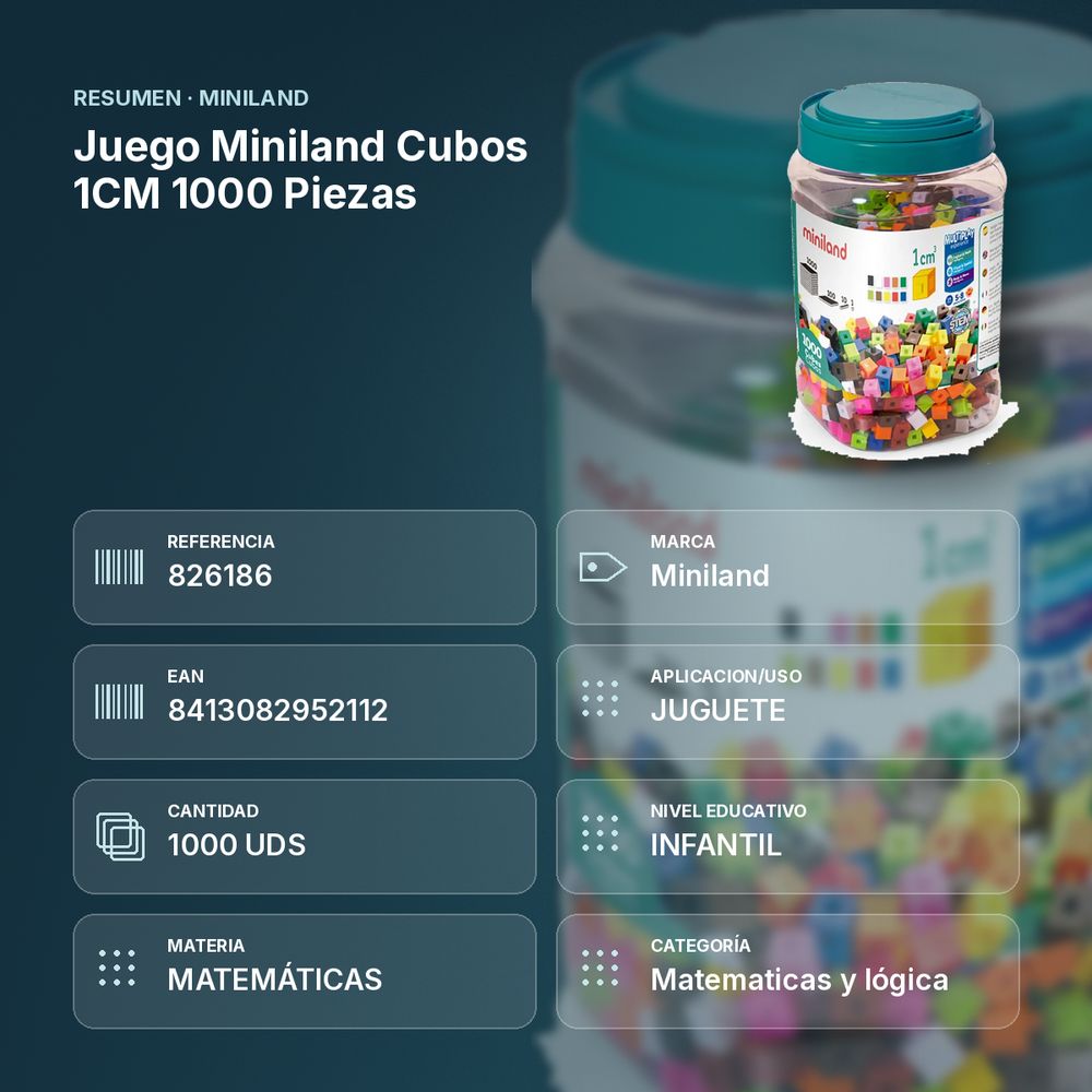 JUEGO MINILAND CUBOS 1CM 1000 PIEZAS - resumen de atributos
