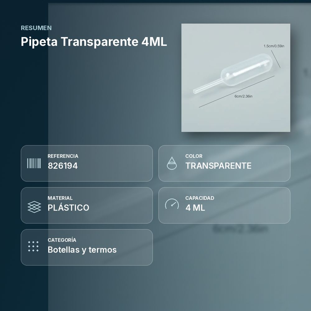 PIPETA TRANSPARENTE 4ML - resumen de atributos