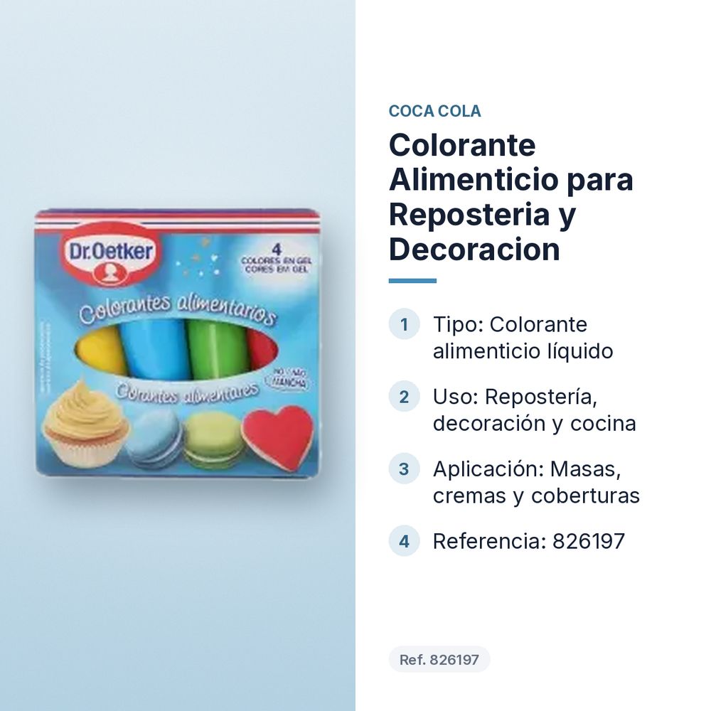COLORANTE ALIMENTICIO PARA REPOSTERIA Y DECORACION  - características principales