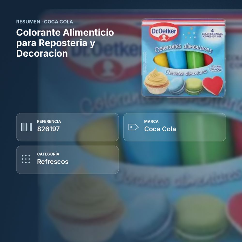COLORANTE ALIMENTICIO PARA REPOSTERIA Y DECORACION  - resumen de atributos