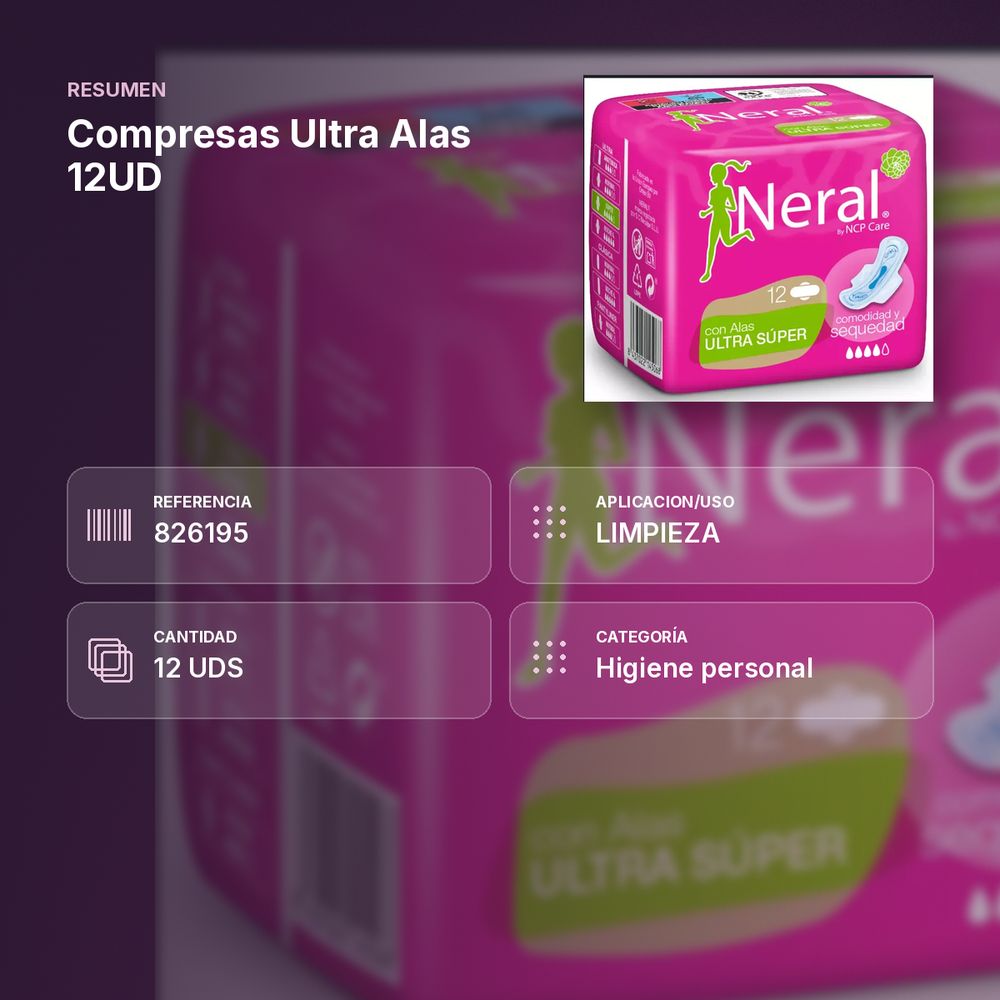COMPRESAS ULTRA ALAS 12UD - resumen de atributos