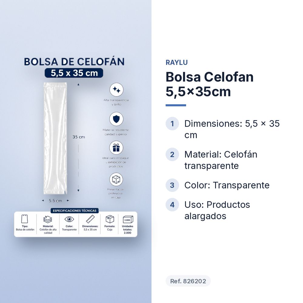 BOLSA CELOFAN 5,5X35CM  - características principales