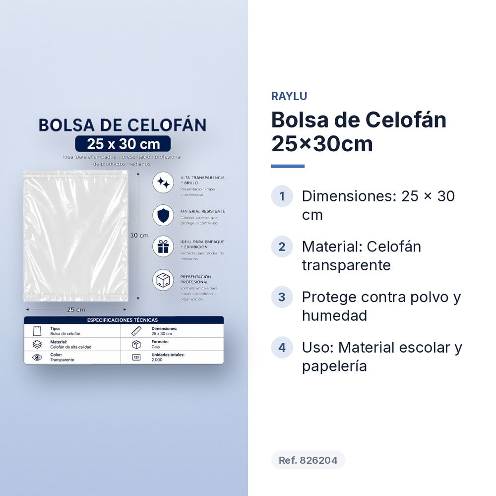 BOLSA DE CELOFÁN 25×30CM   - características principales