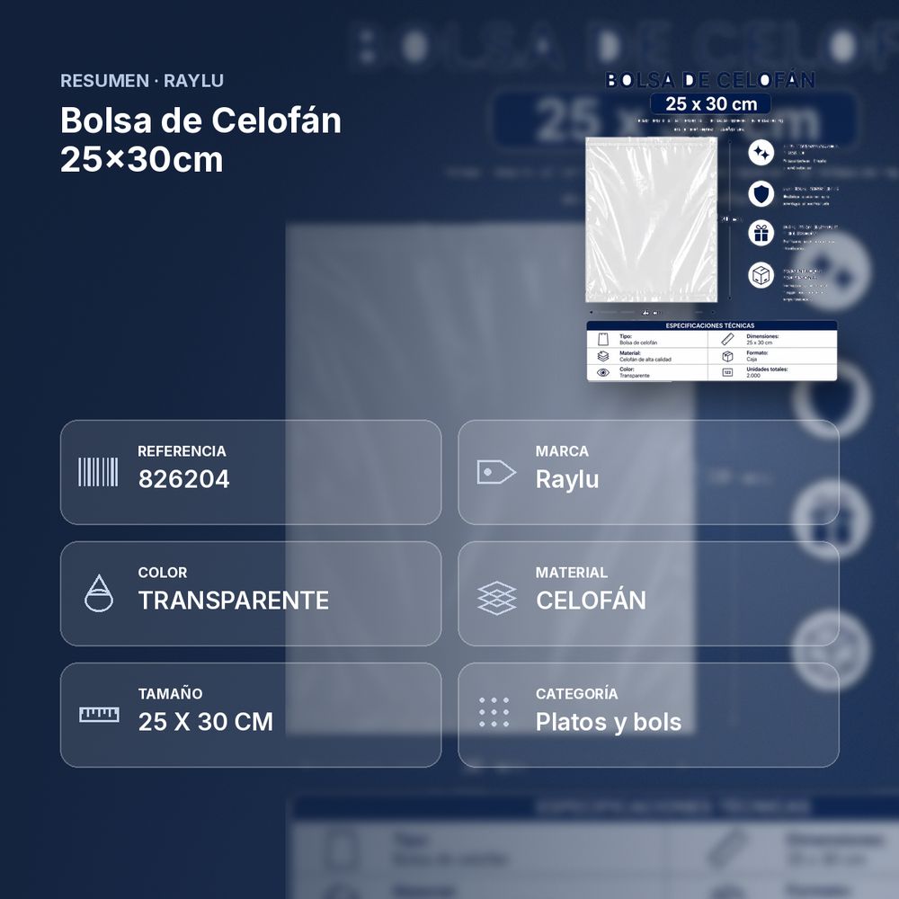 BOLSA DE CELOFÁN 25×30CM   - resumen de atributos