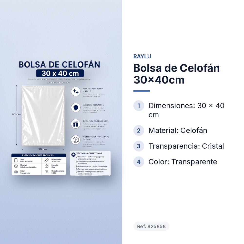 BOLSA DE CELOFÁN 30×40CM  - características principales