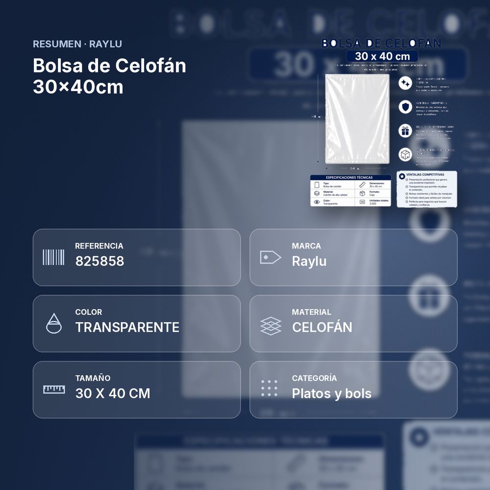 BOLSA DE CELOFÁN 30×40CM  - resumen de atributos