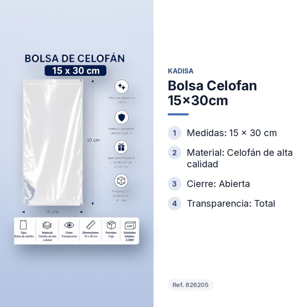 BOLSA CELOFAN 15X30CM  - características principales