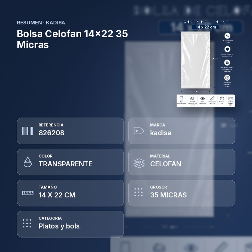 BOLSA CELOFAN 14X22 35 MICRAS - resumen de atributos