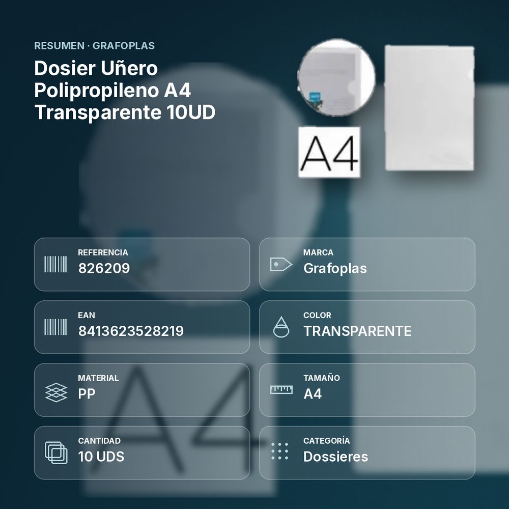 DOSIER UÑERO POLIPROPILENO A4 TRANSPARENTE 10UD - resumen de atributos