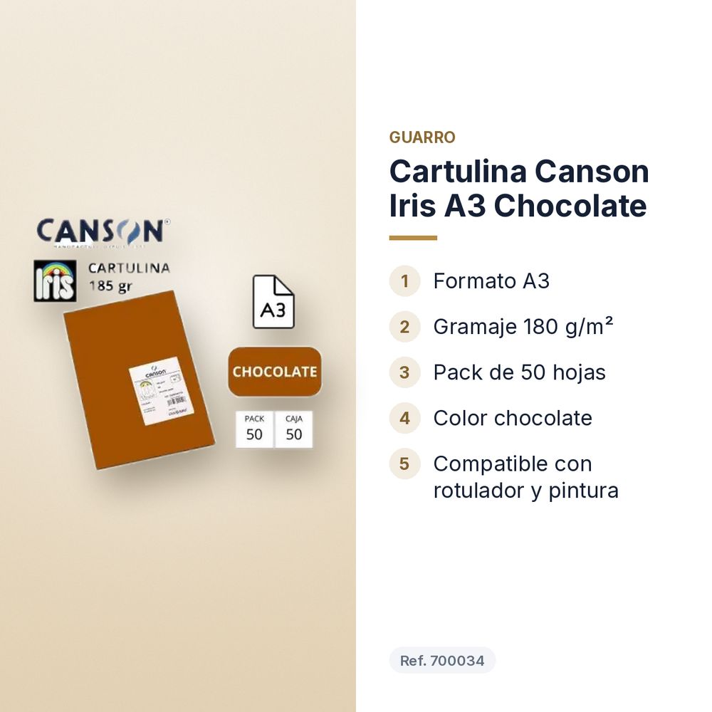 CARTULINA CANSON IRIS A3 CHOCOLATE - características principales