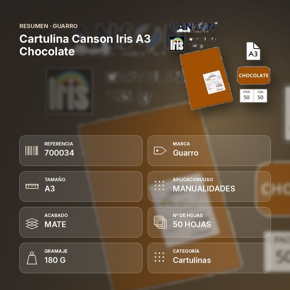 CARTULINA CANSON IRIS A3 CHOCOLATE - resumen de atributos