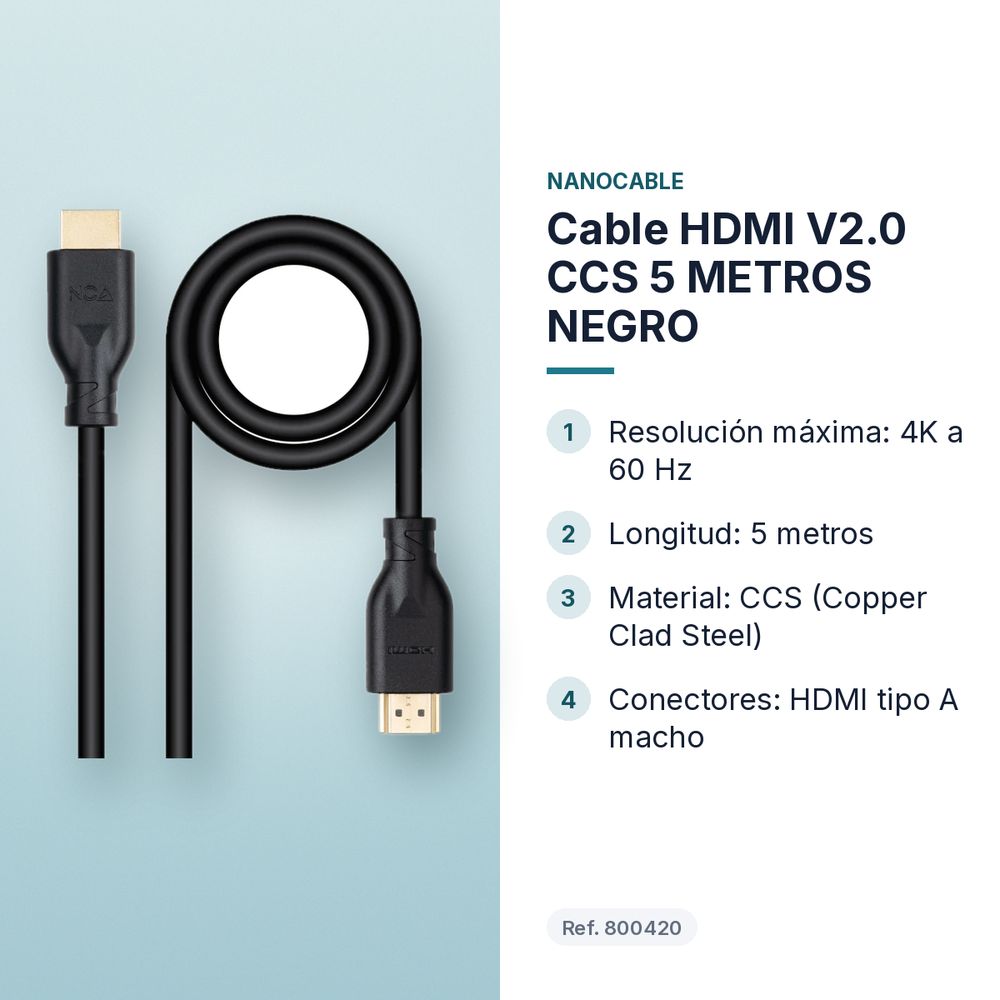 Cable HDMI V2.0 CCS 5 METROS NEGRO - características principales