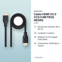 Cable HDMI V2.0 CCS 5 METROS NEGRO - características principales