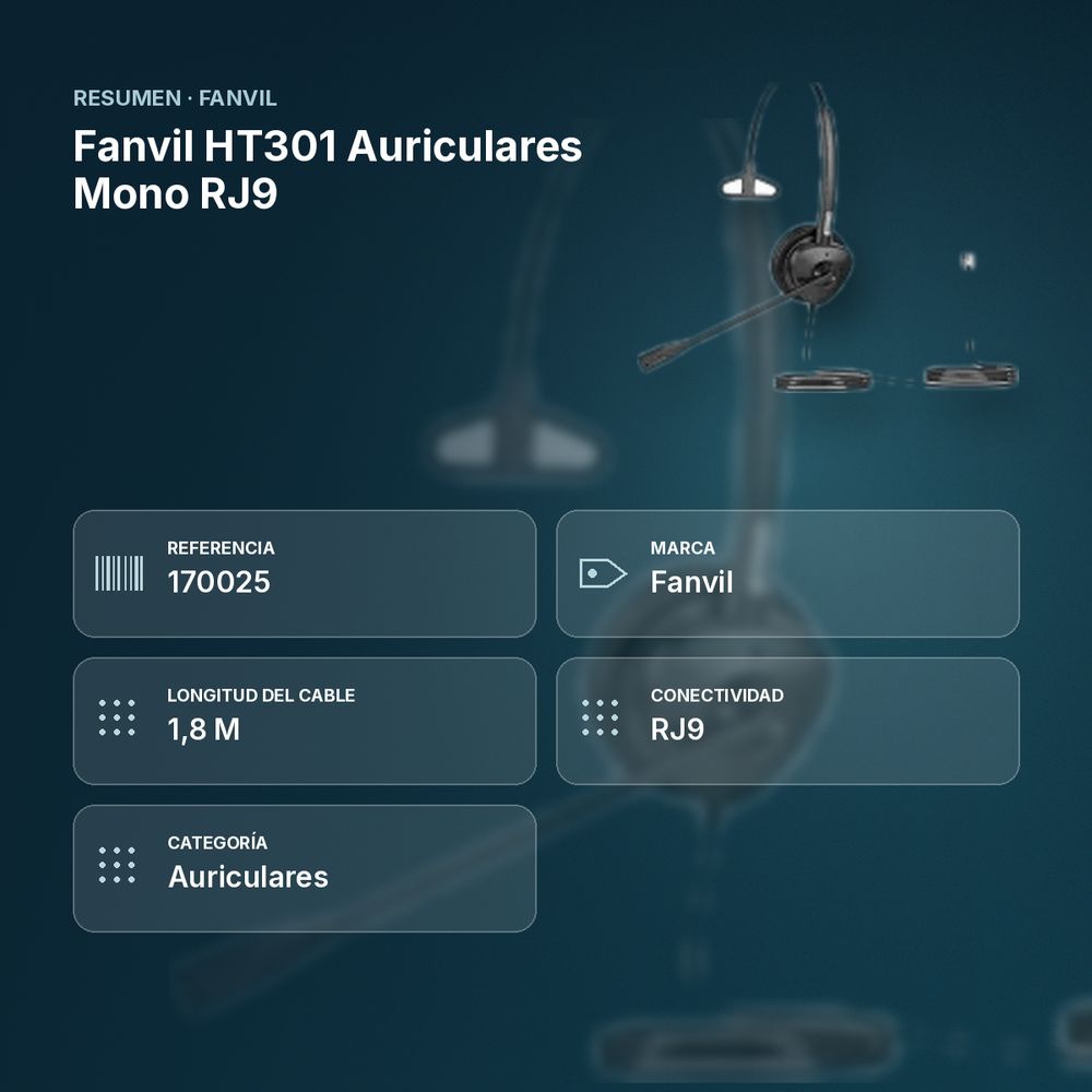 FANVIL HT301 AURICULARES MONO RJ9 - resumen de atributos