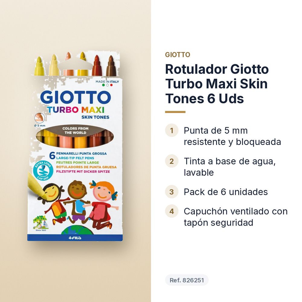 ROTULADOR GIOTTO TURBO MAXI SKIN TONES  6 UDS - características principales