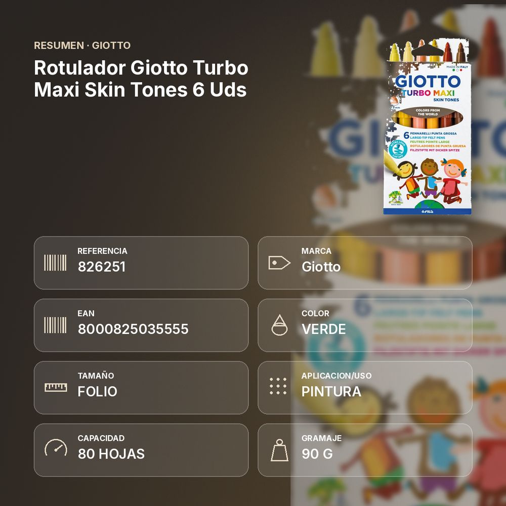 ROTULADOR GIOTTO TURBO MAXI SKIN TONES  6 UDS - resumen de atributos