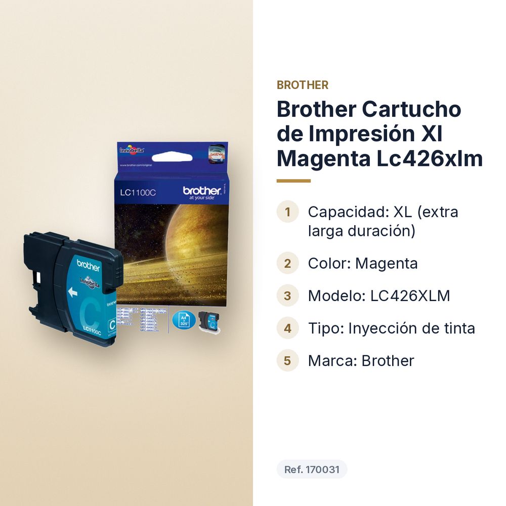 BROTHER  CARTUCHO DE IMPRESIÓN XL MAGENTA LC426XLM  - características principales