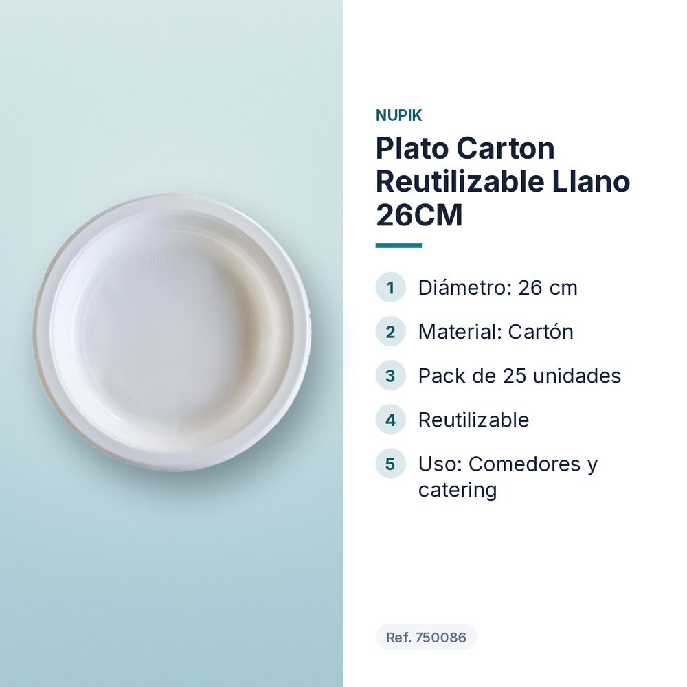 PLATO CARTON REUTILIZABLE LLANO 26CM - características principales