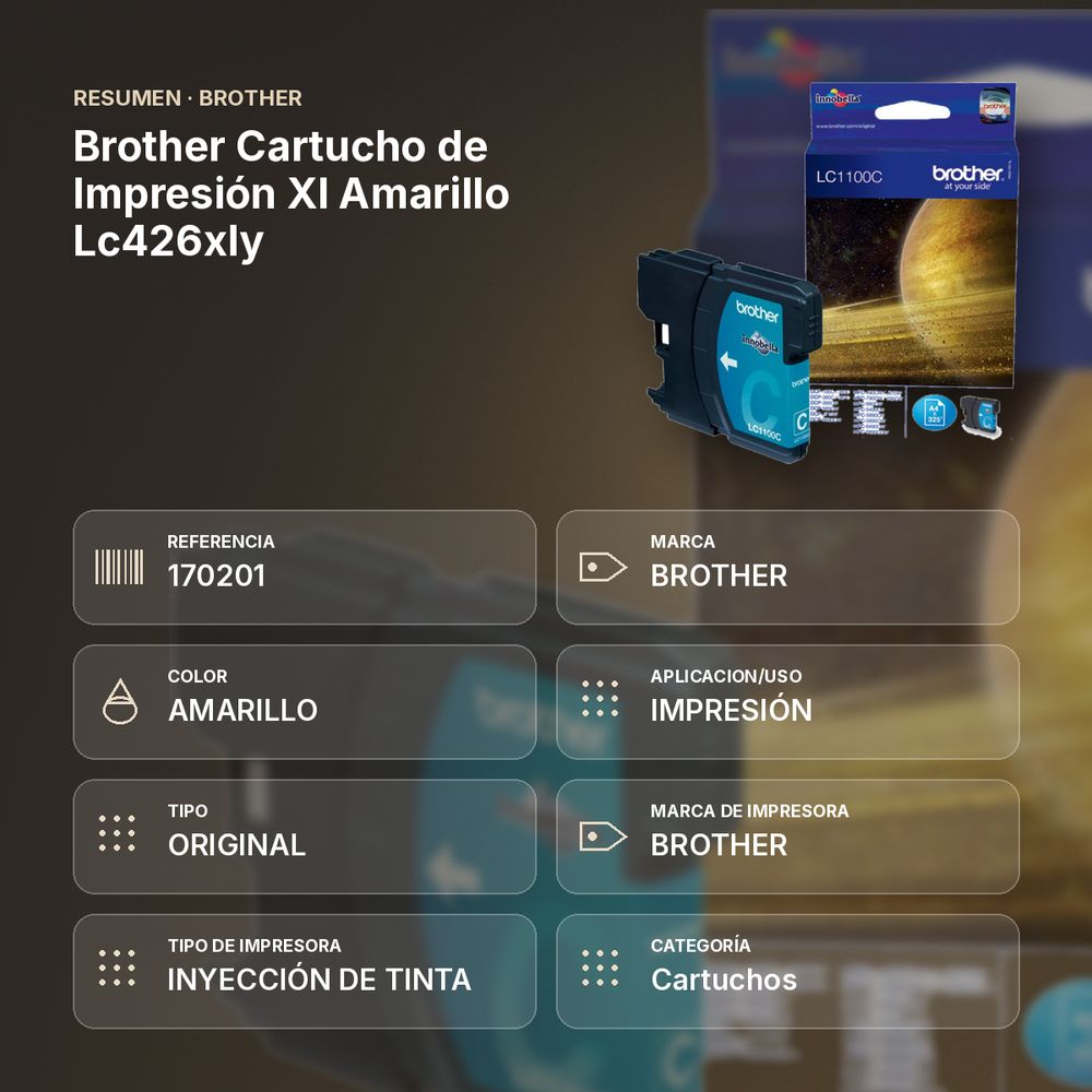 BROTHER  CARTUCHO DE IMPRESIÓN XL AMARILLO LC426XLY - resumen de atributos