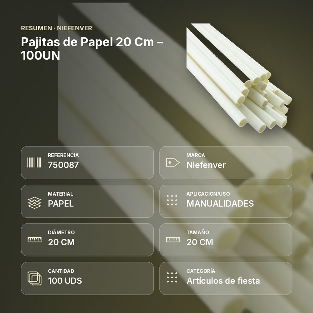 PAJITAS DE PAPEL 20 CM – 100UN - resumen de atributos