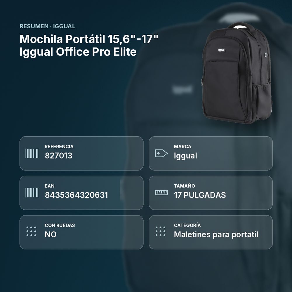MOCHILA PORTÁTIL 15,6"-17" IGGUAL OFFICE PRO ELITE - resumen de atributos