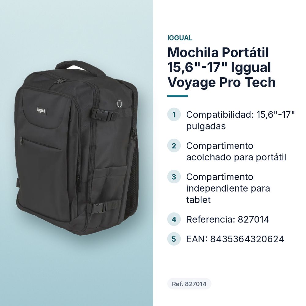 MOCHILA PORTÁTIL 15,6"-17" IGGUAL VOYAGE PRO TECH - características principales