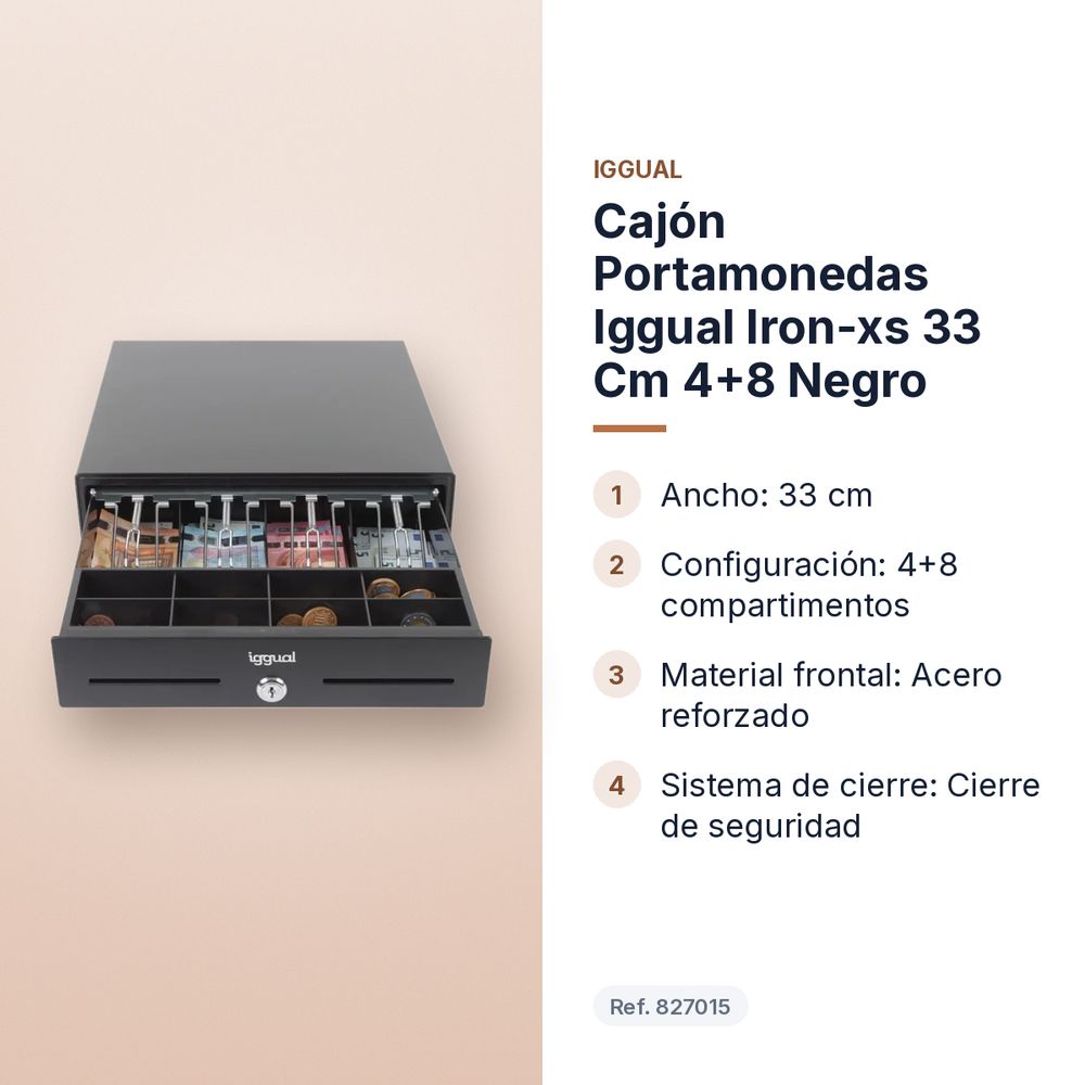 CAJÓN PORTAMONEDAS IGGUAL IRON-XS 33 CM 4+8 NEGRO - características principales