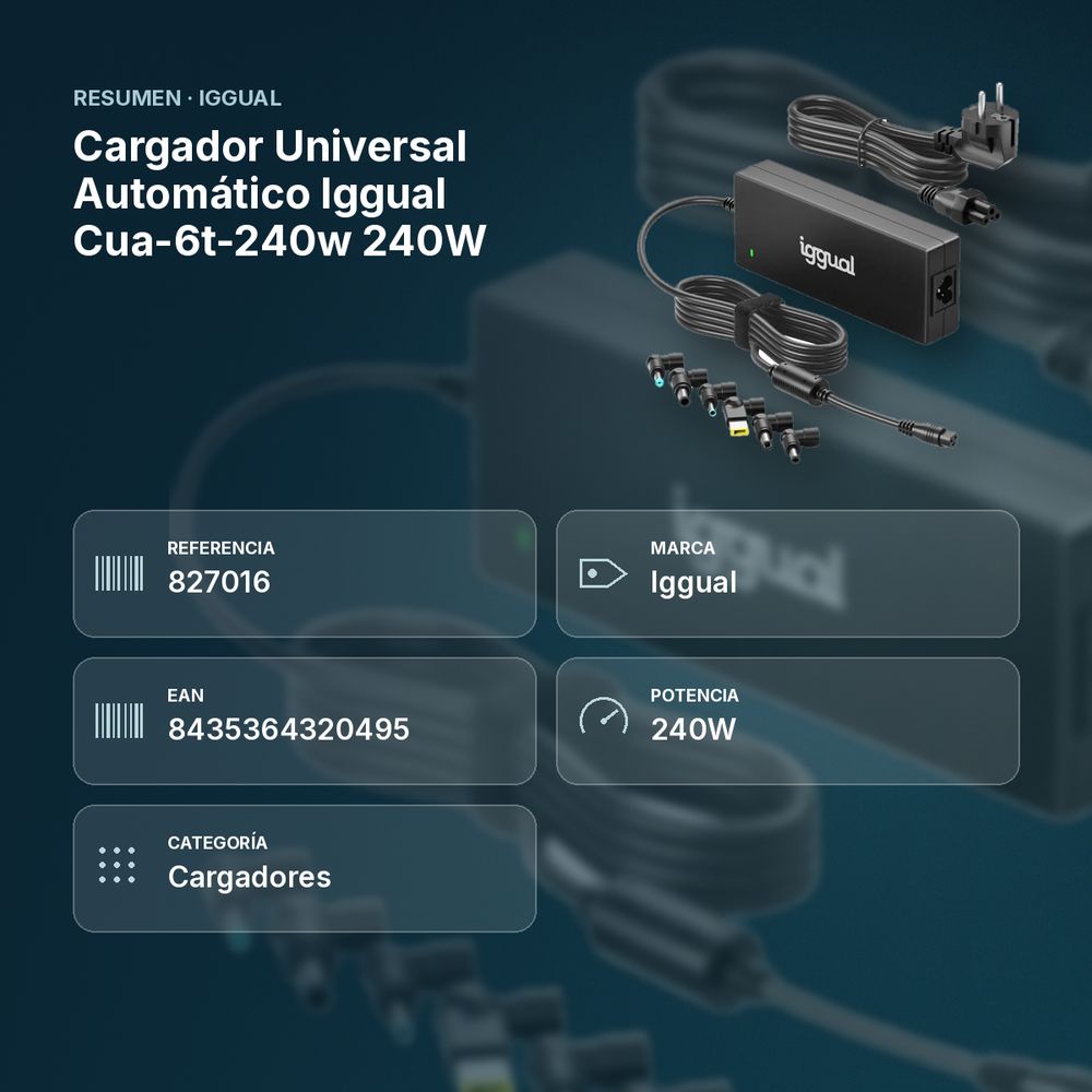 CARGADOR UNIVERSAL AUTOMÁTICO IGGUAL CUA-6T-240W 240W  - resumen de atributos