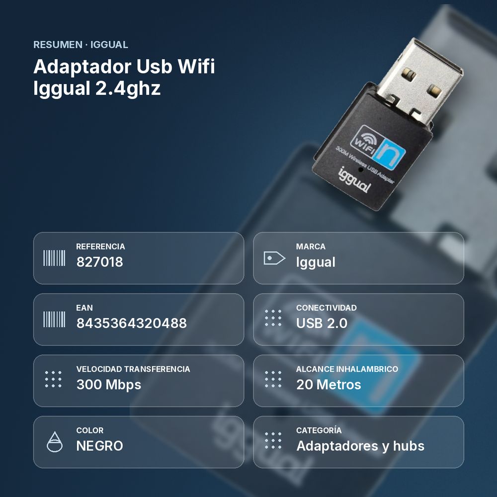 ADAPTADOR USB WIFI IGGUAL 2.4GHZ - resumen de atributos