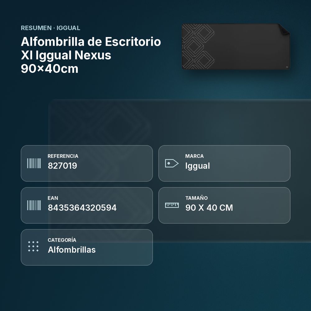 ALFOMBRILLA DE ESCRITORIO XL IGGUAL NEXUS 90X40CM - resumen de atributos
