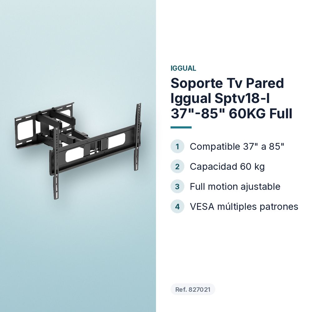 SOPORTE TV PARED IGGUAL SPTV18-L 37"-85" 60KG FULL - características principales